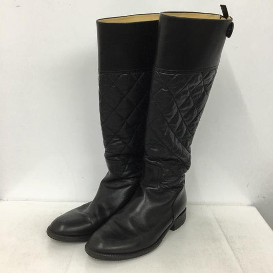 シャネル CHANEL ブーツ ロングブーツ キルティング 38.5 バックファスナー ココマーク 無地 黒 / ブラック / black レディース USED 古着 中古 10151527