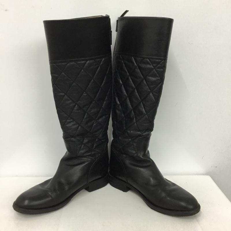シャネル CHANEL ブーツ ロングブーツ キルティング 38.5 バックファスナー ココマーク 無地 黒 / ブラック / black レディース USED 古着 中古 10151527