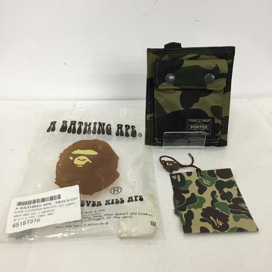 アベイシングエイプ A BATHING APE 財布 二つ折り PORTER BAPE 1ST CAMO WALLET カモフラージュ柄・迷彩 カーキ / カーキ / khaki X 黒 / ブラック / black X ベージュ / ベージュ / beige X 茶 / ブラウン / brown メンズ USED 古着 中古 10151528