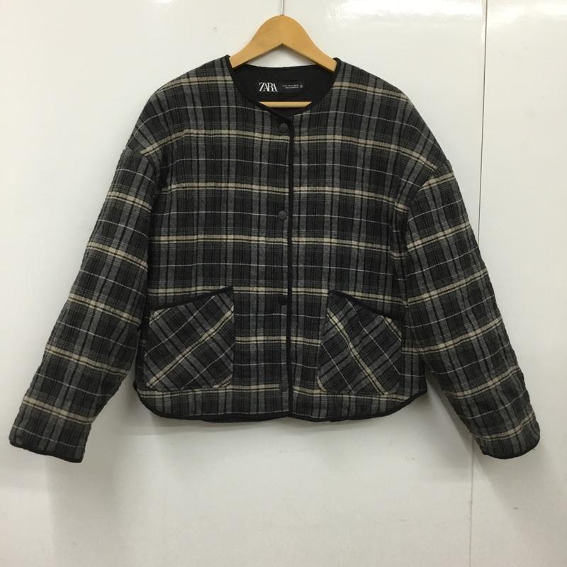 ザラ ZARA ジャケット、上着 ジャケット、ブレザー 8110 157 080 ノーカラー キルティングジャケット M チェック 灰 / グレー / gray X 黒 / ブラック / black X ベージュ / ベージュ / beige レディース USED 古着 中古 10151552