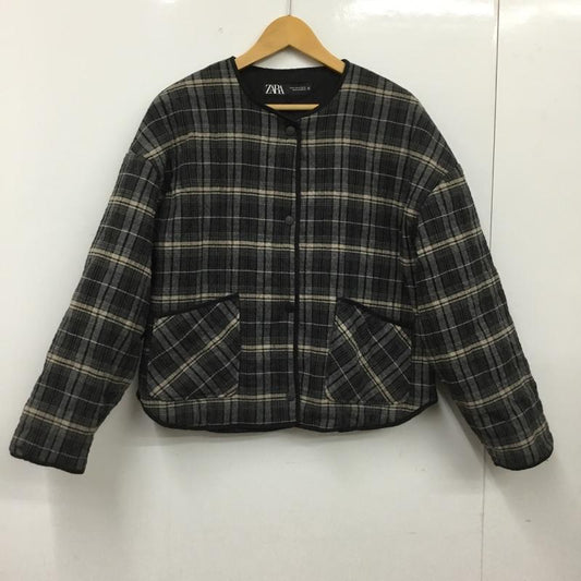 ザラ ZARA ジャケット、上着 ジャケット、ブレザー 8110 157 080 ノーカラー キルティングジャケット M チェック 灰 / グレー / gray X 黒 / ブラック / black X ベージュ / ベージュ / beige レディース USED 古着 中古 10151552