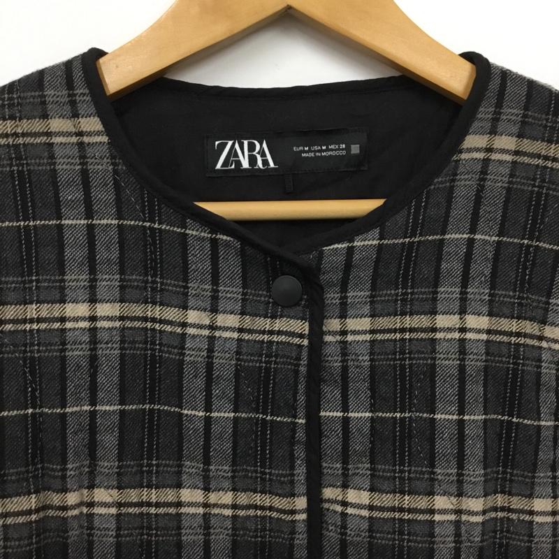 ザラ ZARA ジャケット、上着 ジャケット、ブレザー 8110 157 080 ノーカラー キルティングジャケット M チェック 灰 / グレー / gray X 黒 / ブラック / black X ベージュ / ベージュ / beige レディース USED 古着 中古 10151552