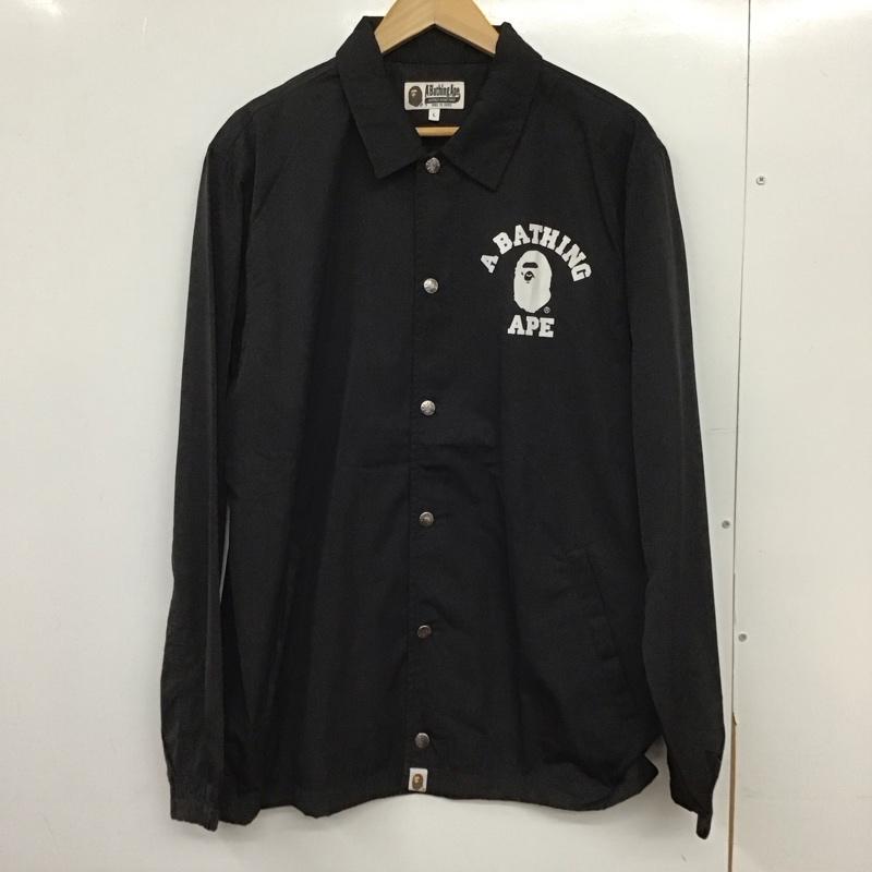 アベイシングエイプ A BATHING APE ジャケット、上着 ジャンパー、ブルゾン ナイロンジャケット カジュアルジャケット アウター フロントボタン L プリント 黒 / ブラック / black メンズ USED 古着 中古 10151565
