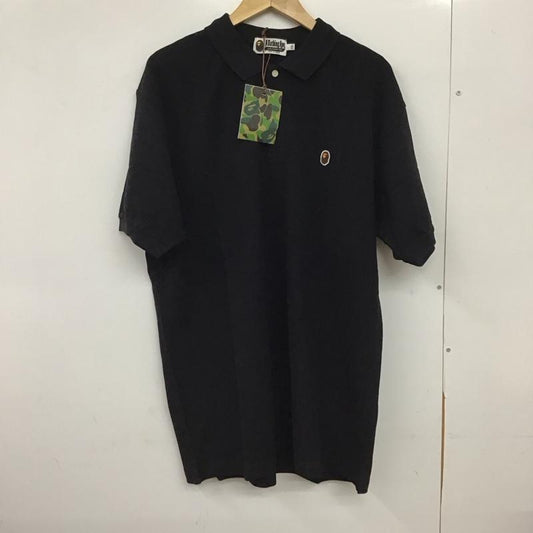 アベイシングエイプ A BATHING APE ポロシャツ 半袖 半袖ポロシャツ カラーシャツ 半袖カットソー XXL ロゴ、文字 黒 / ブラック / black メンズ USED 古着 中古 10151566
