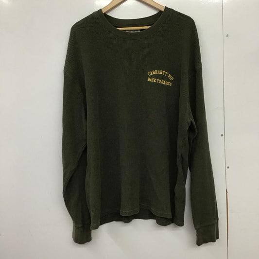 カーハート Carhartt カットソー 長袖 長袖カットソー クルーネックカットソー ワッフルカットソー L ロゴ、文字 カーキ / カーキ / khaki メンズ USED 古着 中古 10151581