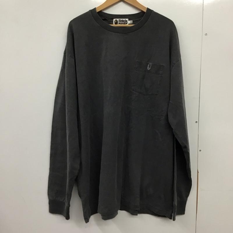 アベイシングエイプ A BATHING APE カットソー 長袖 長袖カットソー プリントカットソー クルーネック XXL ロゴ、文字 ダークグレー / ダークグレー / メンズ USED 古着 中古 10151592