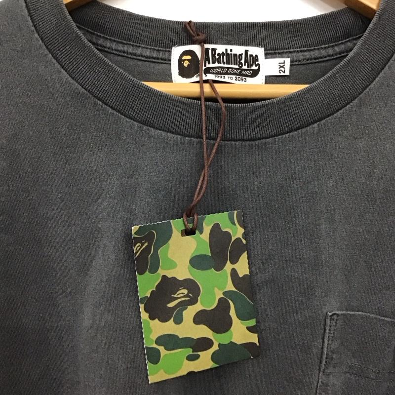 アベイシングエイプ A BATHING APE カットソー 長袖 長袖カットソー プリントカットソー クルーネック XXL ロゴ、文字 ダークグレー / ダークグレー / メンズ USED 古着 中古 10151592