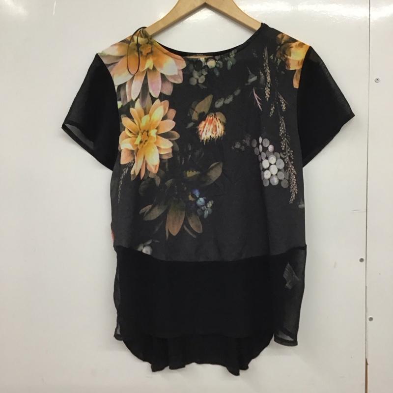 ザラ ZARA カットソー 半袖 5580 259 800 シアー L 花柄 黒 / ブラック / black レディース USED 古着 中古 10151610
