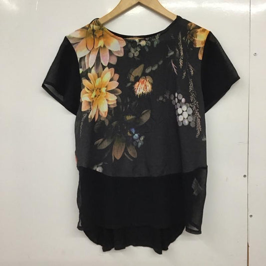 ザラ ZARA カットソー 半袖 5580 259 800 シアー L 花柄 黒 / ブラック / black レディース USED 古着 中古 10151610