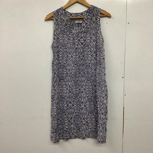 カリネ CALINER チュニック 半袖 インド綿 ノースリーブ キーネック 総柄 紫 / パープル / purple X 紺 / ネイビー / navy レディース USED 古着 中古 10151636