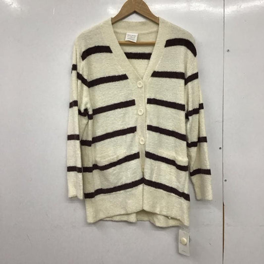 ジェラートピケ gelato pique カーディガン 長袖 PWNT225027 ホットスムーズィーボーダーカーディガン Vネック タグ付き ONE SIZE ボーダー柄 白 / ホワイト / white X 茶 / ブラウン / brown レディース USED 古着 中古 10151642