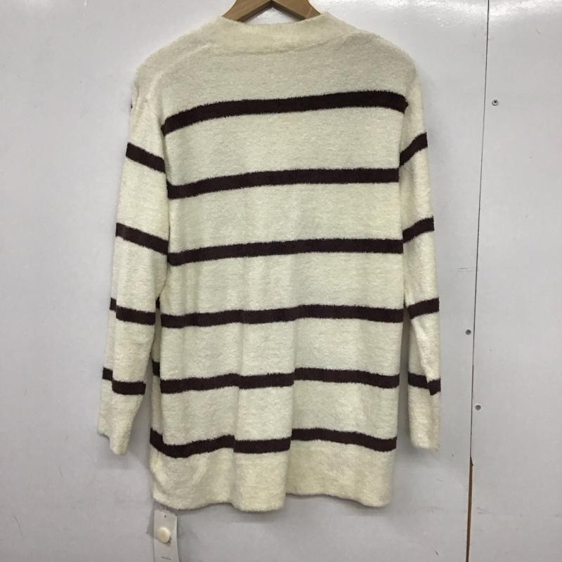 ジェラートピケ gelato pique カーディガン 長袖 PWNT225027 ホットスムーズィーボーダーカーディガン Vネック タグ付き ONE SIZE ボーダー柄 白 / ホワイト / white X 茶 / ブラウン / brown レディース USED 古着 中古 10151642