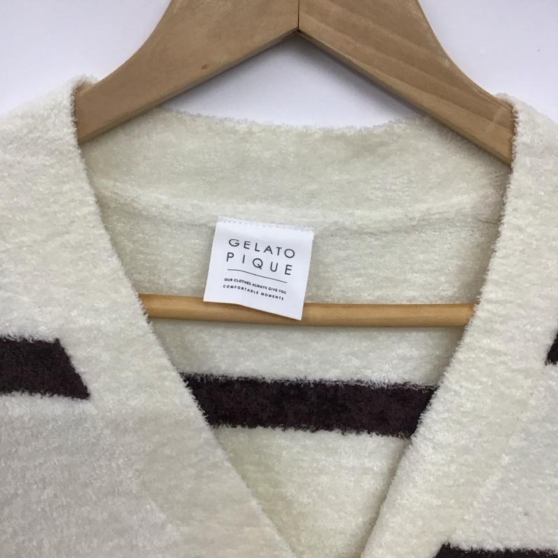 ジェラートピケ gelato pique カーディガン 長袖 PWNT225027 ホットスムーズィーボーダーカーディガン Vネック タグ付き ONE SIZE ボーダー柄 白 / ホワイト / white X 茶 / ブラウン / brown レディース USED 古着 中古 10151642