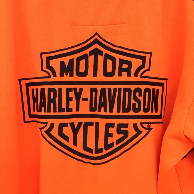 ハーレーダビッドソン Harley-Davidson トレーナー 長袖 長袖トレーナー スウェット Vネック プルオーバー XXL ロゴ、文字 黒 / ブラック / black X 橙 / オレンジ / orange メンズ USED 古着 中古 10151686