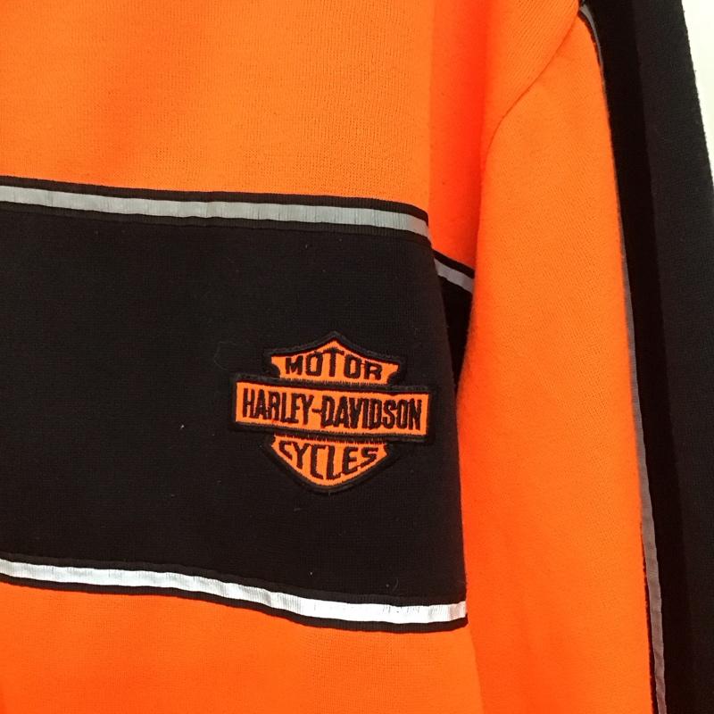 ハーレーダビッドソン Harley-Davidson トレーナー 長袖 長袖トレーナー スウェット Vネック プルオーバー XXL ロゴ、文字 黒 / ブラック / black X 橙 / オレンジ / orange メンズ USED 古着 中古 10151686