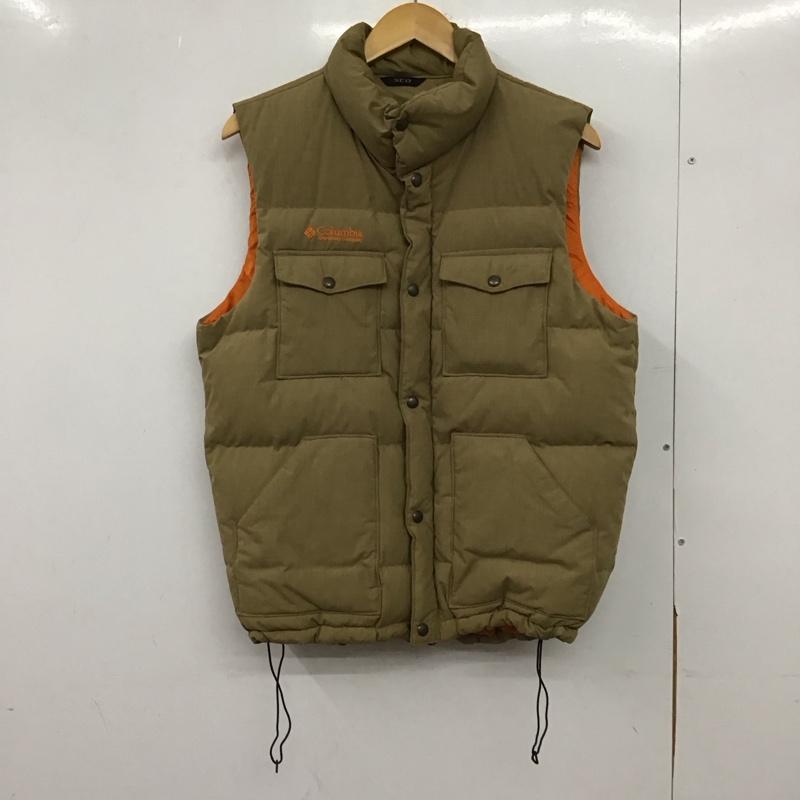 コロンビア Columbia ベスト ベスト ダウンベスト ノースリーブ フロントボタン S ロゴ、文字 ベージュ / ベージュ / beige メンズ USED 古着 中古 10151726