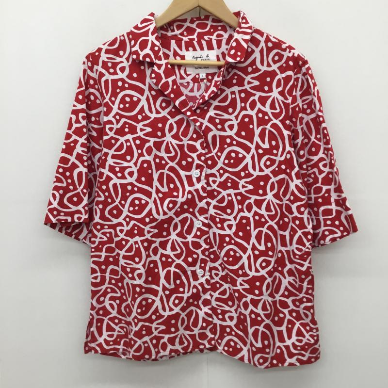 アニエス・ベー agnes b. シャツ、ブラウス 半袖 2 総柄 白 / ホワイト / white X 赤 / レッド / red レディース USED 古着 中古 10151727