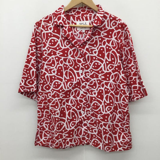 アニエス・ベー agnes b. シャツ、ブラウス 半袖 2 総柄 白 / ホワイト / white X 赤 / レッド / red レディース USED 古着 中古 10151727