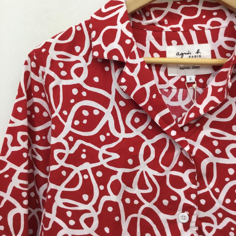 アニエス・ベー agnes b. シャツ、ブラウス 半袖 2 総柄 白 / ホワイト / white X 赤 / レッド / red レディース USED 古着 中古 10151727