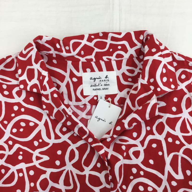 アニエス・ベー agnes b. シャツ、ブラウス 半袖 2 総柄 白 / ホワイト / white X 赤 / レッド / red レディース USED 古着 中古 10151727