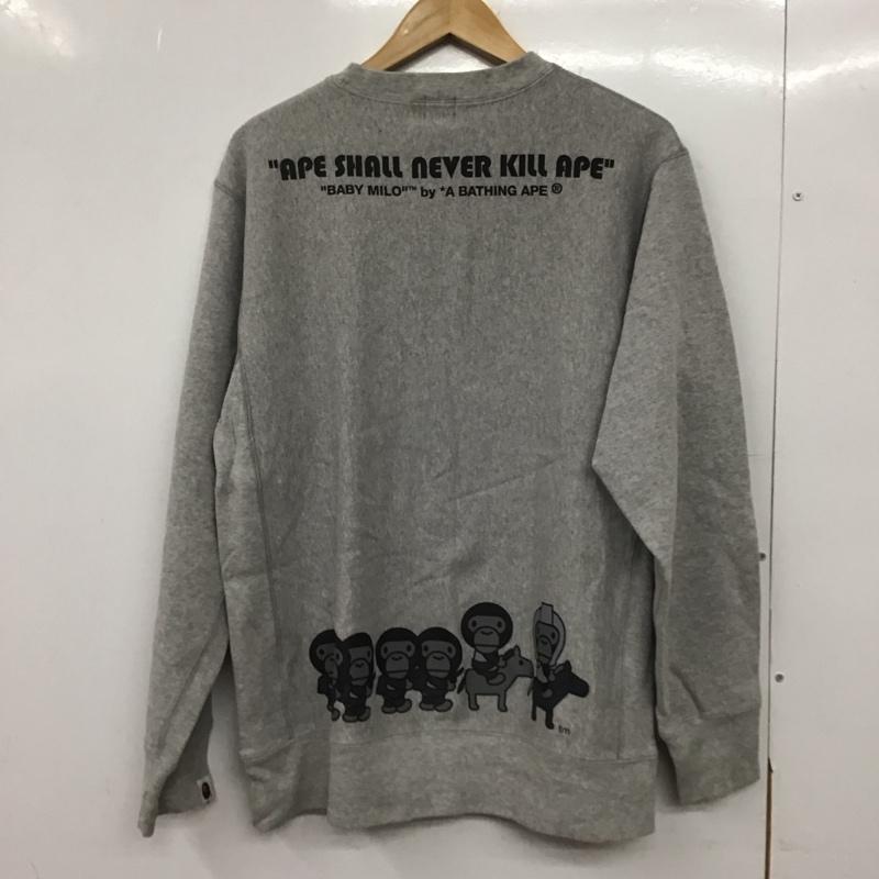 アベイシングエイプ A BATHING APE トレーナー 長袖 長袖トレーナー スウェット クルーネック プルオーバー M ロゴ、文字 灰 / グレー / gray メンズ USED 古着 中古 10151782