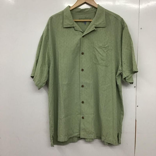 トミーバハマ Tommy Bahama シャツ、ブラウス 半袖 半袖シャツ 刺繍シャツ ポケットシャツ XL ロゴ、文字 X ストライプ カーキ / カーキ / khaki メンズ USED 古着 中古 10151789