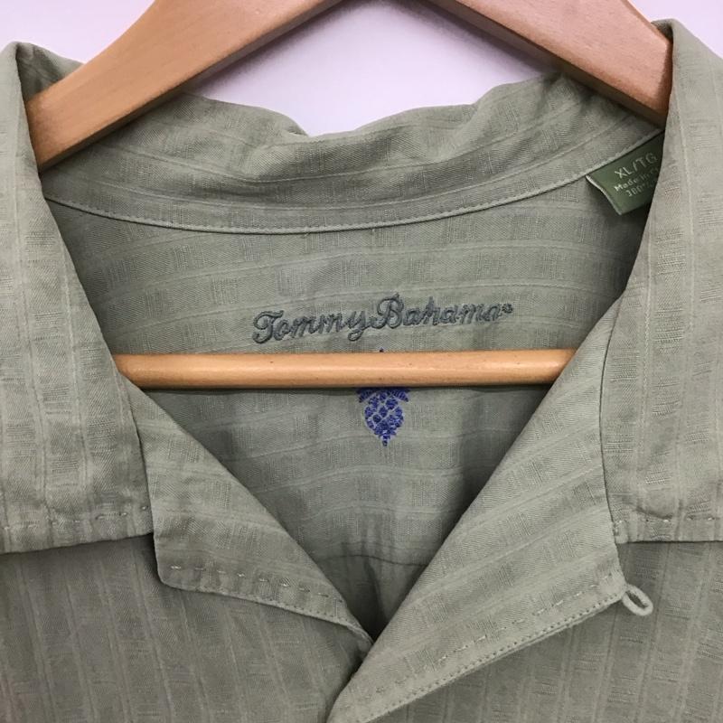 トミーバハマ Tommy Bahama シャツ、ブラウス 半袖 半袖シャツ 刺繍シャツ ポケットシャツ XL ロゴ、文字 X ストライプ カーキ / カーキ / khaki メンズ USED 古着 中古 10151789
