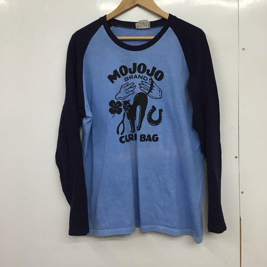 モジョジョ MOJOJO カットソー 長袖 長袖カットソー プリントカットソー ラグラン L プリント 紺 / ネイビー / navy X 水色 / ライトブルー / メンズ USED 古着 中古 10151825