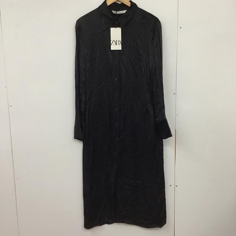 ザラ ZARA ワンピース ロングスカート 長袖シャツロングワンピース 前開 フロントボタン L 無地 黒 / ブラック / black レディース USED 古着 中古 10151842