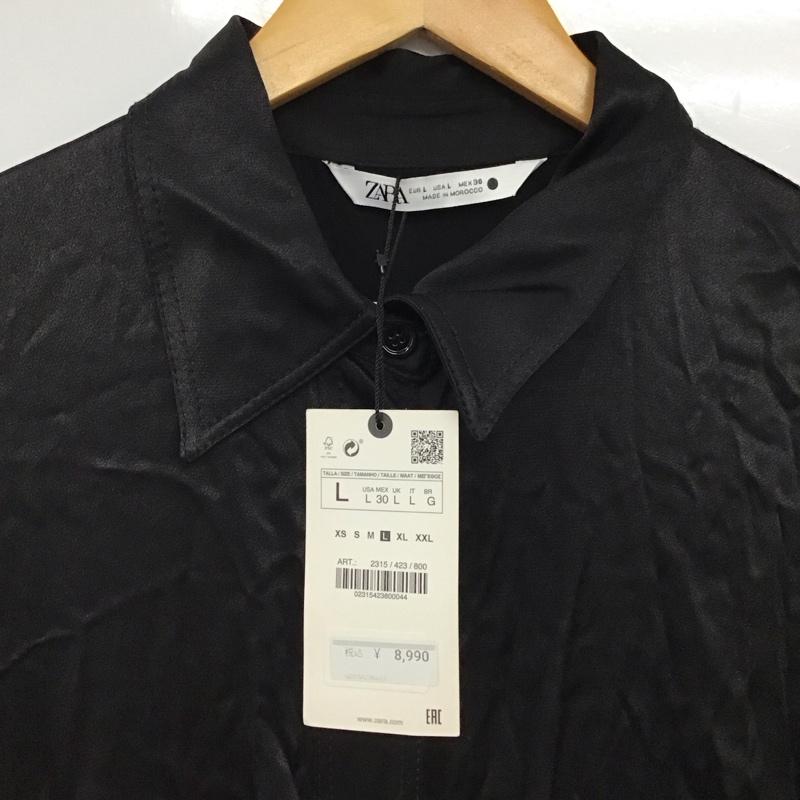 ザラ ZARA ワンピース ロングスカート 長袖シャツロングワンピース 前開 フロントボタン L 無地 黒 / ブラック / black レディース USED 古着 中古 10151842