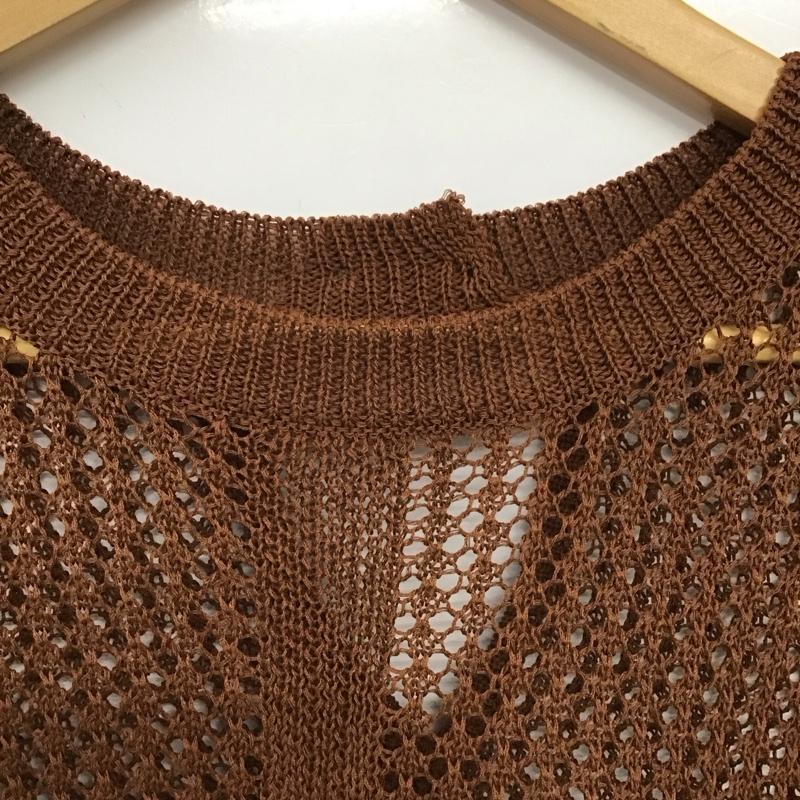 ローリーズファーム LOWRYS FARM カットソー 半袖 半袖カットソー 編み上げニットカットソー FREE 無地 茶 / ブラウン / brown レディース USED 古着 中古 10151887