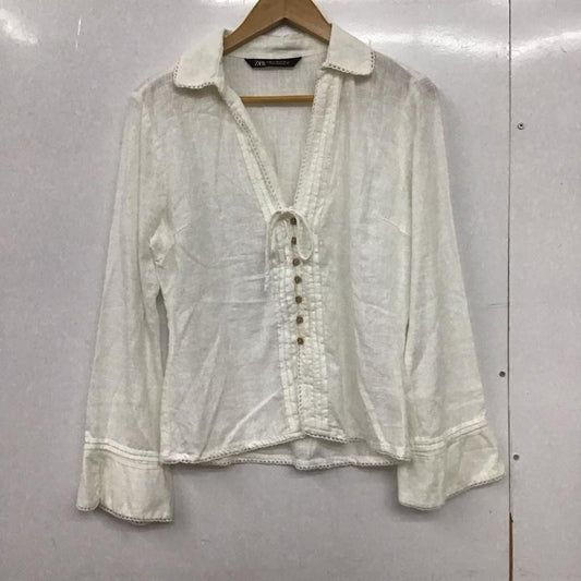 ザラ ZARA シャツ、ブラウス 長袖 長袖シャツ 無地シャツ ノーカラーシャツ フロントボタン XS 無地 アイボリー / アイボリー / レディース USED 古着 中古 10151891