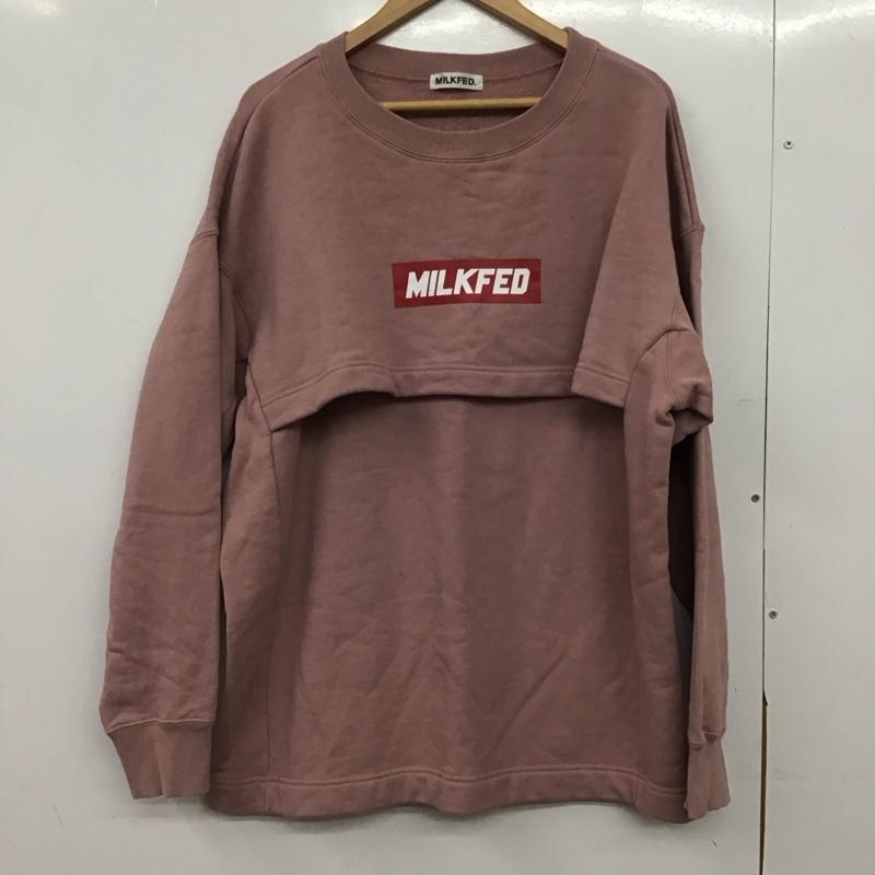 ミルクフェド MILKFED. トレーナー 長袖 長袖トレーナー スウェット クルーネック プルオーバー ONE SIZE ロゴ、文字 桃 / ピンク / pink レディース USED 古着 中古 10151898