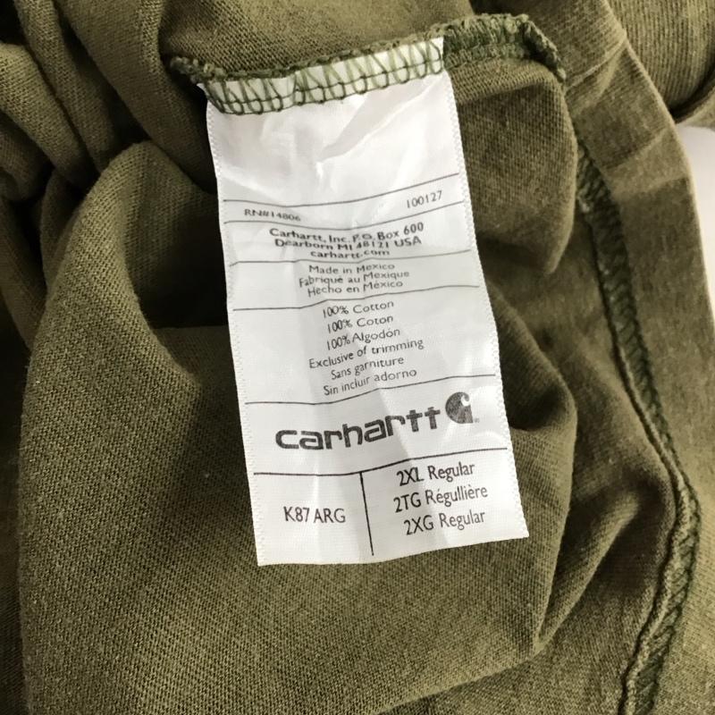 カーハート Carhartt Tシャツ 半袖 半袖カットソー プリントTシャツ クルーネックカットソー XXL ロゴ、文字 カーキ / カーキ / khaki メンズ USED 古着 中古 10151924