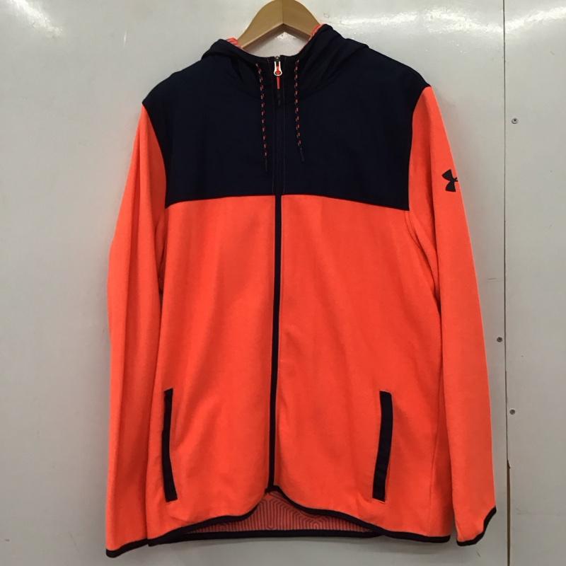 アンダーアーマー UNDER ARMOUR パーカー 長袖 ジップアップパーカー 長袖パーカー カジュアルジャケット XL ロゴ、文字 紺 / ネイビー / navy X 橙 / オレンジ / orange メンズ USED 古着 中古 10151926