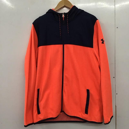アンダーアーマー UNDER ARMOUR パーカー 長袖 ジップアップパーカー 長袖パーカー カジュアルジャケット XL ロゴ、文字 紺 / ネイビー / navy X 橙 / オレンジ / orange メンズ USED 古着 中古 10151926