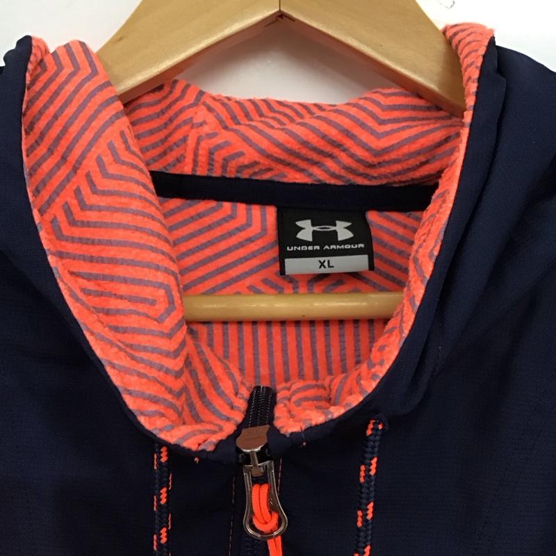 アンダーアーマー UNDER ARMOUR パーカー 長袖 ジップアップパーカー 長袖パーカー カジュアルジャケット XL ロゴ、文字 紺 / ネイビー / navy X 橙 / オレンジ / orange メンズ USED 古着 中古 10151926