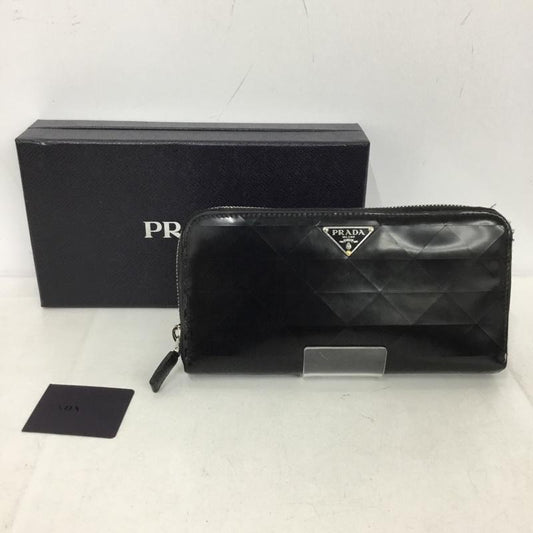 プラダ PRADA 財布 長財布 ラウンドファスナー 箱有 SPAZZOLATO TRIA ロゴ、文字 黒 / ブラック / black メンズ USED 古着 中古 10151967
