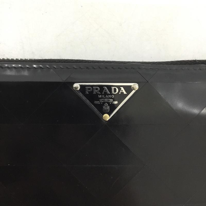 プラダ PRADA 財布 長財布 ラウンドファスナー 箱有 SPAZZOLATO TRIA ロゴ、文字 黒 / ブラック / black メンズ USED 古着 中古 10151967