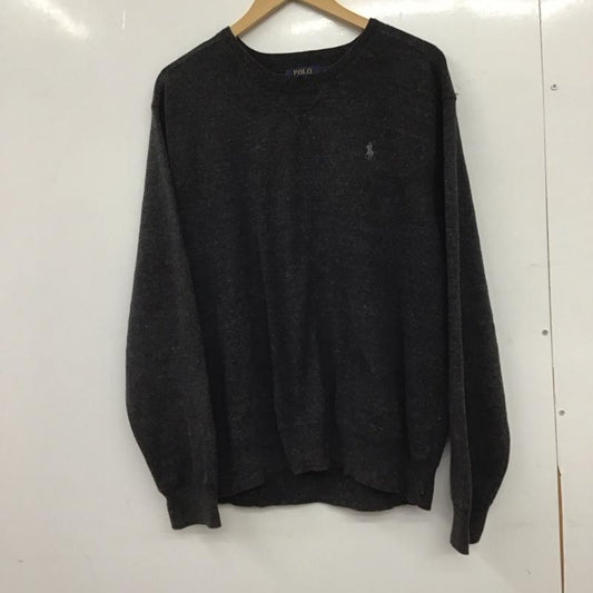 ポロラルフローレン POLO RALPH LAUREN ニット、セーター 長袖 長袖ニットカットソー クルーネック セーター L ロゴ、文字 ダークグレー / ダークグレー / メンズ USED 古着 中古 10151994