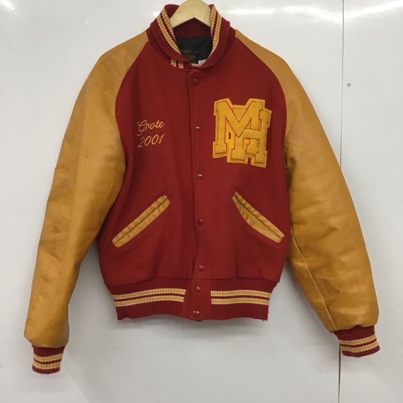 デロング DELONG ジャケット、上着 ジャンパー、ブルゾン スタジャン アウター 古着 前ボタン M ロゴ、文字 赤 / レッド / red メンズ USED 古着 中古 10152074