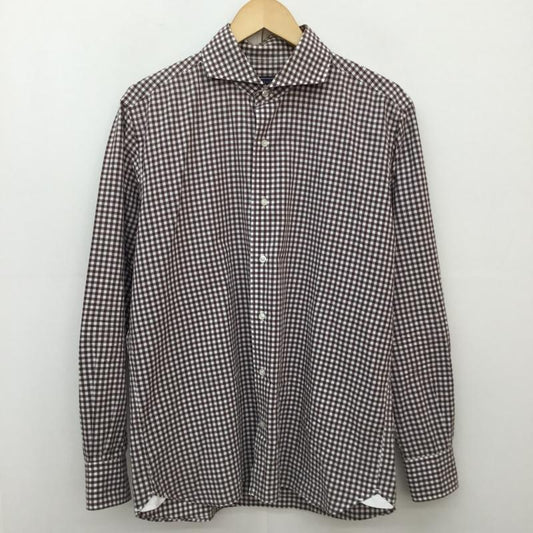 オリアン ORIAN シャツ、ブラウス 長袖 L チェック 白 / ホワイト / white X 茶 / ブラウン / brown メンズ USED 古着 中古 10152156