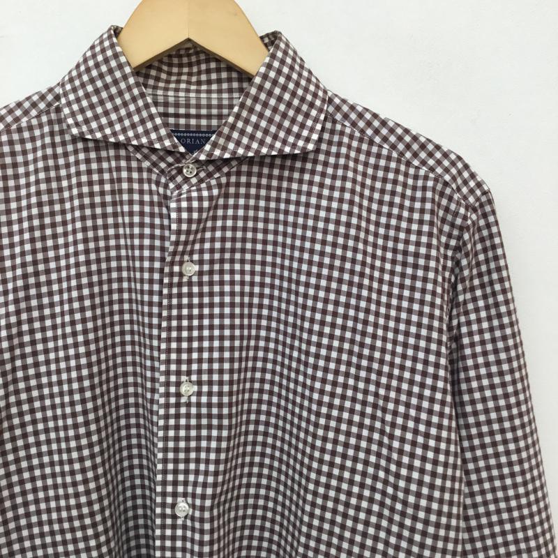 オリアン ORIAN シャツ、ブラウス 長袖 L チェック 白 / ホワイト / white X 茶 / ブラウン / brown メンズ USED 古着 中古 10152156
