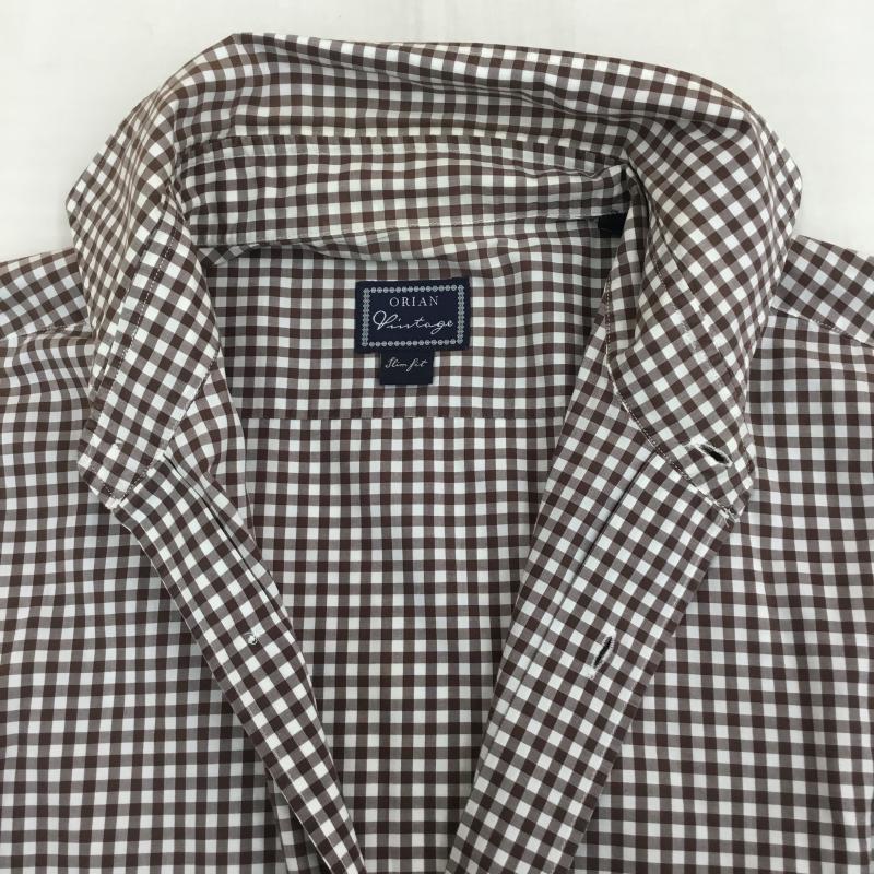 オリアン ORIAN シャツ、ブラウス 長袖 L チェック 白 / ホワイト / white X 茶 / ブラウン / brown メンズ USED 古着 中古 10152156