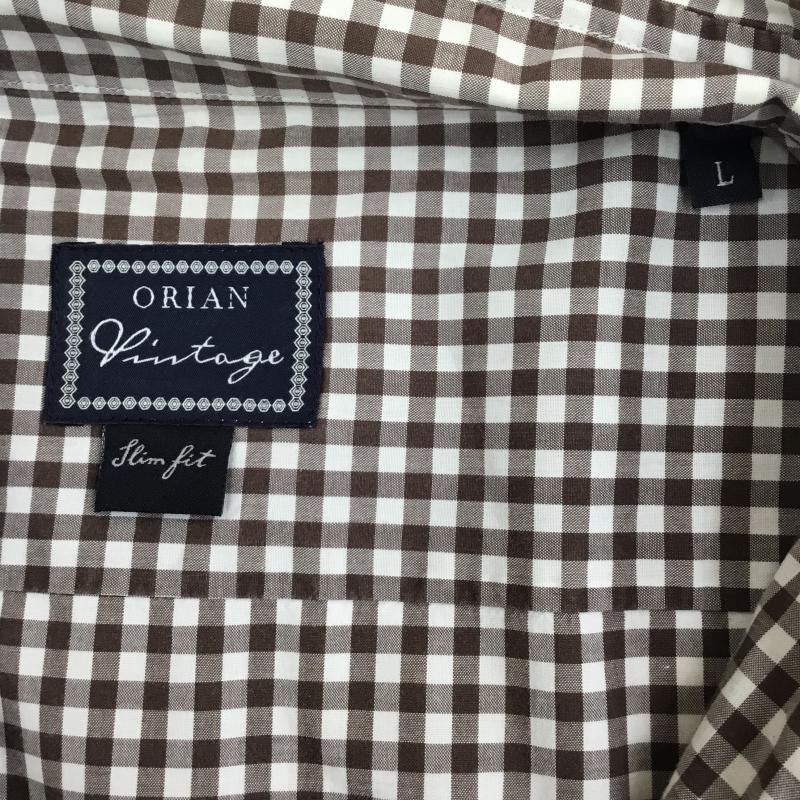 オリアン ORIAN シャツ、ブラウス 長袖 L チェック 白 / ホワイト / white X 茶 / ブラウン / brown メンズ USED 古着 中古 10152156