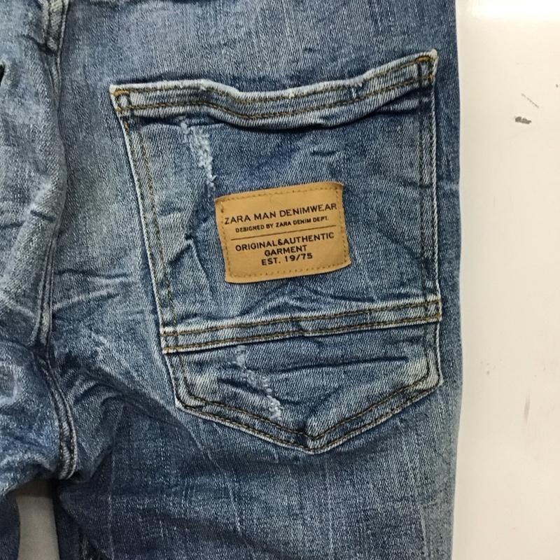 ザラ ZARA パンツ デニム、ジーンズ デニムパンツ スリムパンツ カジュアルパンツ ストレッチパンツ 38インチ ダメージ加工 インディゴ / インディゴ / Indigo メンズ USED 古着 中古 10152164
