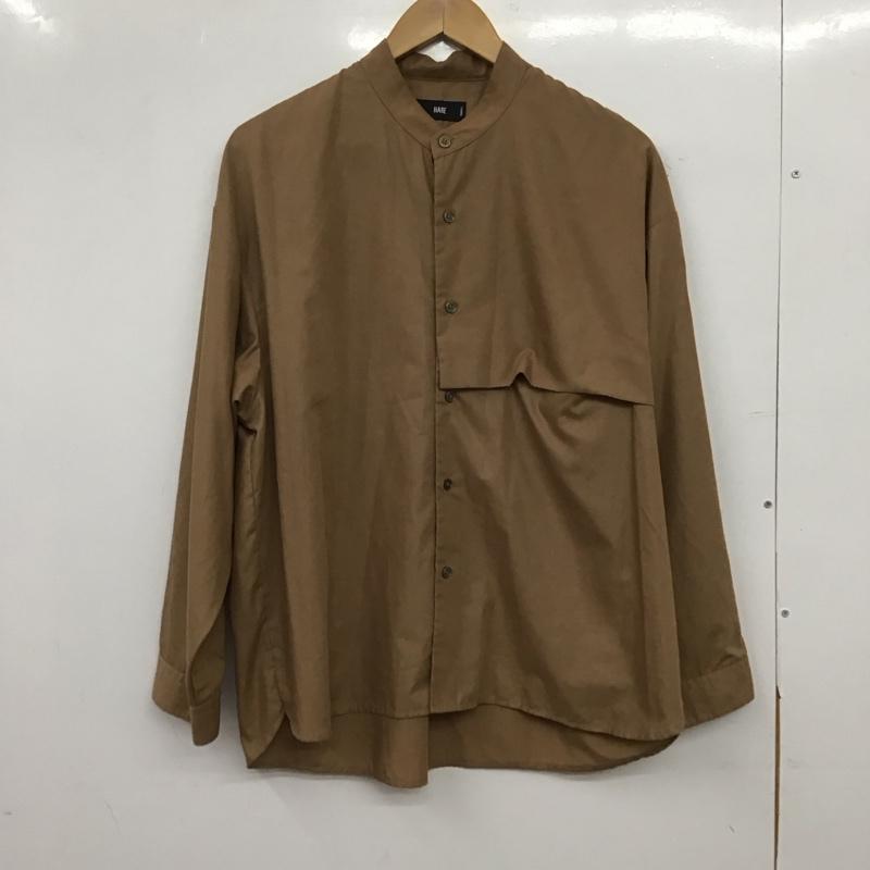 ハレ HARE シャツ、ブラウス 長袖 長袖シャツ 無地シャツ ノーカラーシャツ S 無地 茶 / ブラウン / brown メンズ USED 古着 中古 10152211