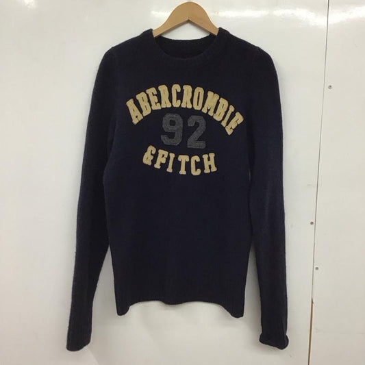 アバクロンビーアンドフィッチ ABERCROMBIE&FITCH ニット、セーター 長袖 長袖ニットカットソー クルーネック セーター M ロゴ、文字 紺 / ネイビー / navy メンズ USED 古着 中古 10152270