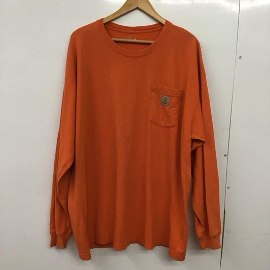 カーハート Carhartt カットソー 長袖 長袖カットソー プリントカットソー クルーネックカットソー XL ロゴ、文字 橙 / オレンジ / orange メンズ USED 古着 中古 10152289