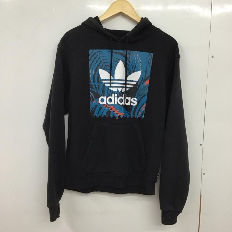 アディダス adidas パーカー 長袖 長袖パーカー プルオーバーパーカー スウェット S プリント 黒 / ブラック / black メンズ USED 古着 中古 10152297
